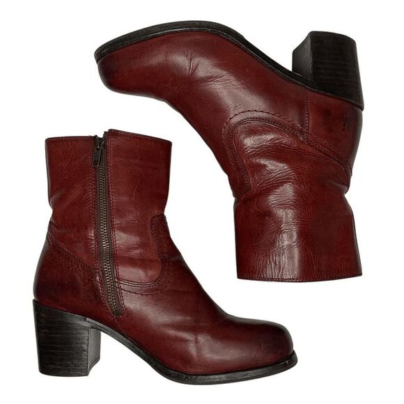 Frye Campus Short Heeled Boots Leather Western Square Toe Size 8.5 Burgundy - Picture 4 of 9